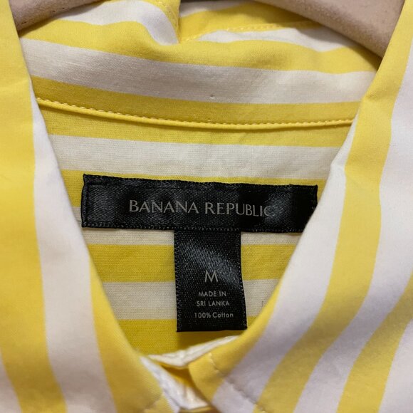 ✨EUC✨Banana Republic Yellow Striped Poplin Shirt size M NWOT - Picture 3 of 8